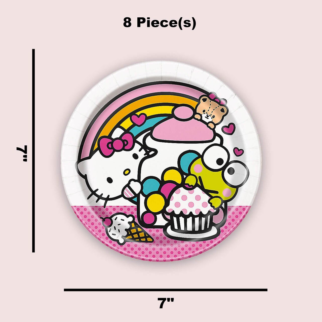 8 Count Hello Kitty Keroppi Paper Dessert Plates 7 Inch Disposable Party Tableware for Kids Birthday